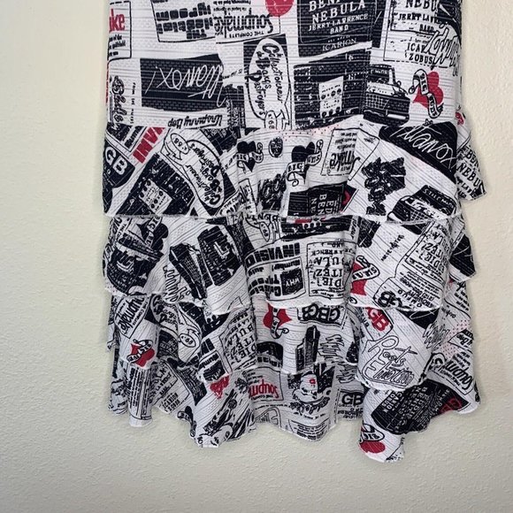 Le Grenier Women's Dress Size M Sleeveless Tiered Graphic Print Black & White - Picture 2 of 8